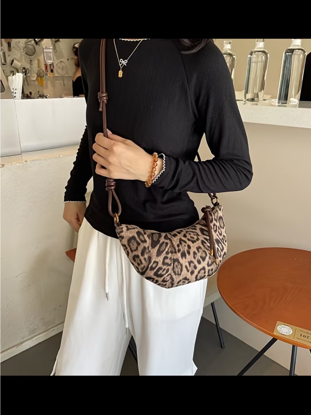 Affordable Fashion Finds Leopard Print Crescent Crossbody Bag - Brown